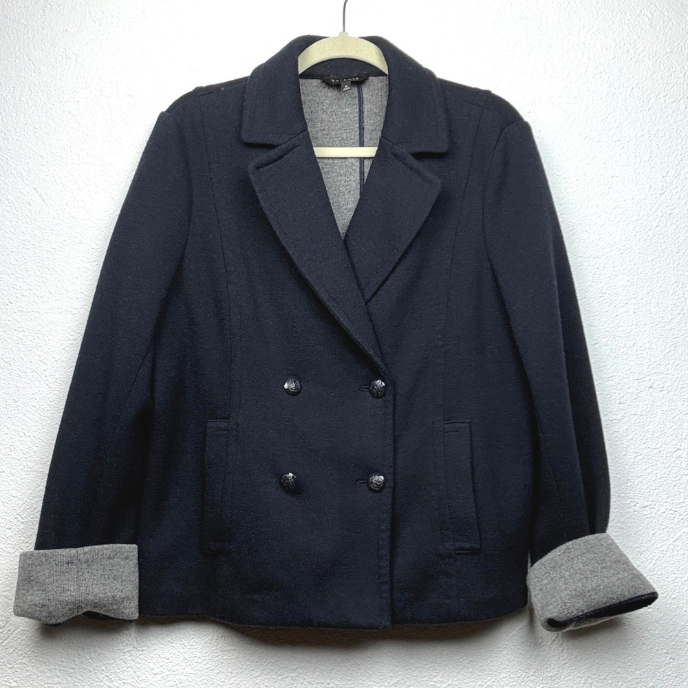 Talbots Navy Blue Double Breasted Pea Coat - 16 - Wool Blend Preppy Classic